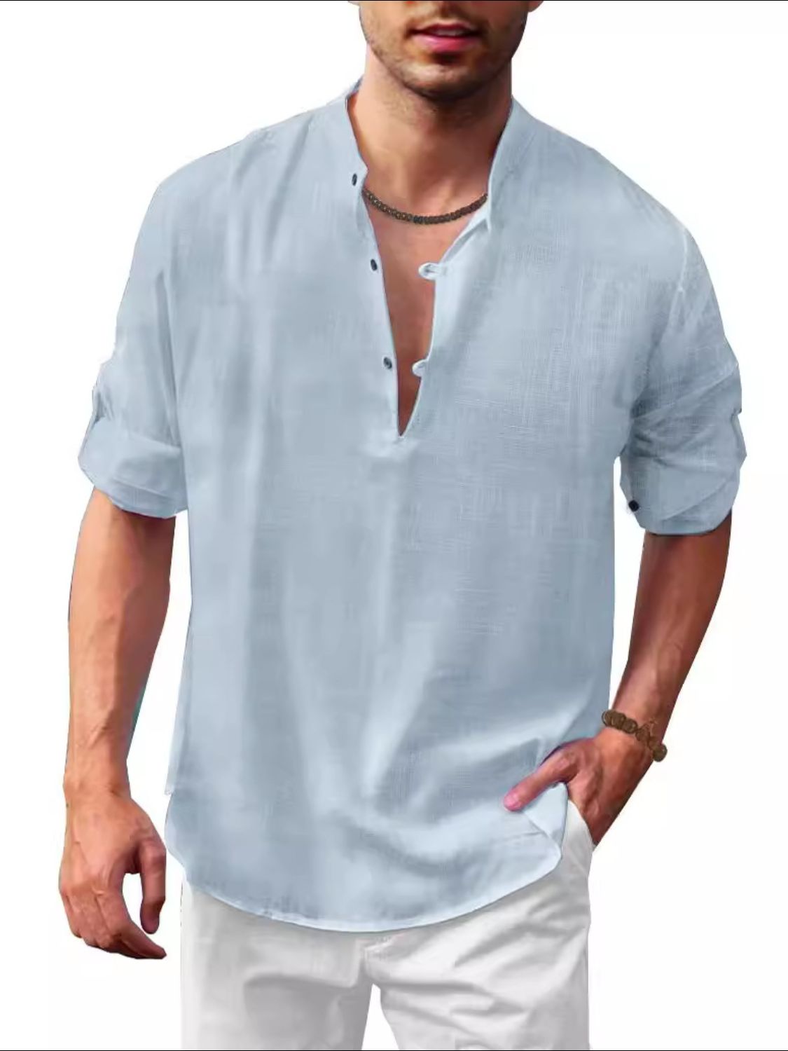 Men's Full Size Half Button Long Sleeve Shirt Plus Size - Damned Threads